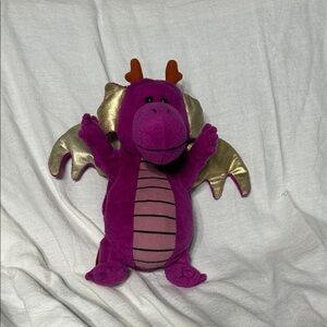 Purple Dragon Plush puppet with Gold Wings